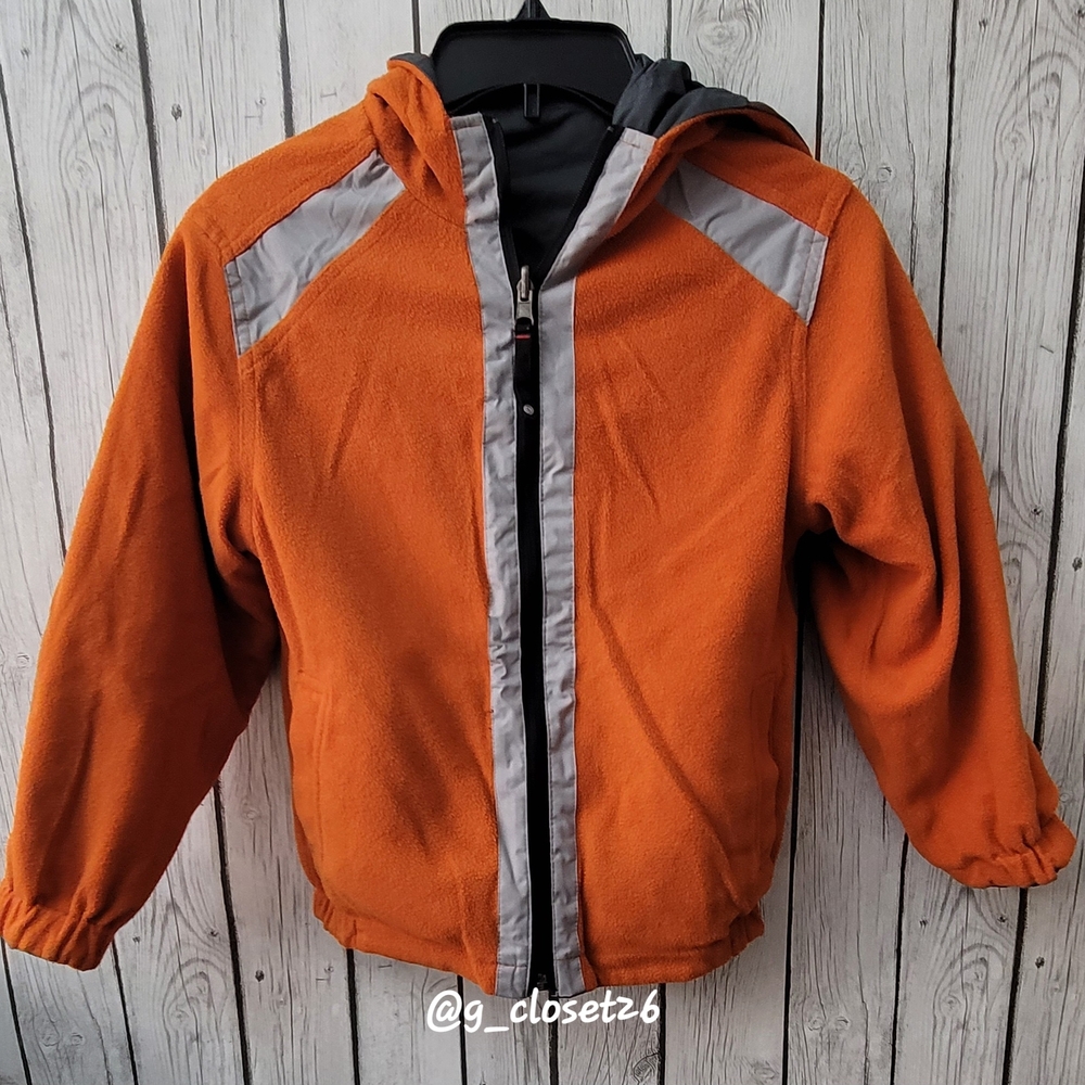 Kids Reversible Hooded Fleece Windbreaker Jacket with Reflective Trim